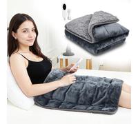 Drydiet 24"x29" Heating Weighted Lap Pad 7lbs Flannel Electric Heated Lap Blanket 2/4/8 Hour Auto Off Fast Heating 10 Settings Over Heat Protection for Pain Relief(Gray)