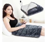 Drydiet 24"x29" Weighted Heating Pad 7lbs for Deeper Pain Relief Flannel Electric Heated Lap Blanket 2/4/8 Hour Auto off Fast Heating 10 Settings over Heat Protection Pad for Back and Shoulder (White)