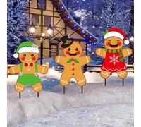 Drydiet 3 Pack Metal Christmas Yard Signs Decor with Stakes, Gingerbread Man, 8.3" x 20.1" Landscape, 3 Count