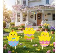 Drydiet 3 Pack Metal Easter Yard Signs Decor Outdoor Metal Spring Easter Yard Signs with Stakes Easter Yard Signs for Easter Outdoor Garden Lawn Pathway Decoration (Chicken)