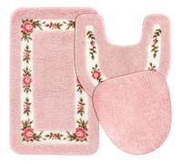 Drydiet 3 Pcs Rose Flowers Bathroom Rugs Set Coquette Room Decor Floral Bath Mat U Shaped Toilet Rug Non Slip Absorbent Floral Bath Carpet(Pink)