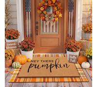 Drydiet Fall 2 Pcs Fall Layered Doormat Set Hey There Pumpkin Doormat with Stripe Layering Rug for Autumn Thanksgiving Front Door Porch Entryway Decor (Orange)