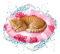 Drydiet Pet Cooling Mat for Cats and Small Dogs, 20.1'' x 20.1'' Thickened Round Pink Pad Anti-Grab Internal Gel Without Water Filling, Lightweight, Washable, Playmat for Indoor/Outdoor