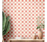 Drydiet Pink Checkered Peel and Stick Wallpaper 70s Retro Funky Checkered Contact Paper Geometric Waterproof Wallpaper Neutral Checkerboard Decor for Bathroom Cabinet(9.8' x 15.75'')