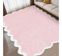 Drydiet Pink Scalloped Area Runner Rugs 4' x 6' Aesthetic Soft Bedroom Washable Carpet for Nursery Bedroom Decor Hallway Entryway Playroom