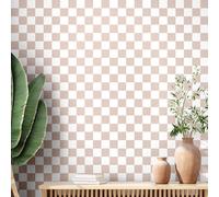 Drydiet Retro Checkered Peel and Stick Wallpaper 70s Funky Checkered Contact Paper Geometric Waterproof Wallpaper Neutral Checkerboard Decor for Bathroom Cabinet(Light Brown,16.4' X 15.75'')