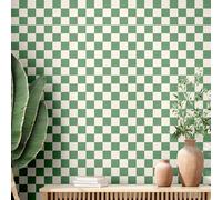 Drydiet Retro Checkered Peel and Stick Wallpaper 70s Funky Checkered Contact Paper Geometric Waterproof Wallpaper Neutral Checkerboard Decor for Bathroom Cabinet(Green,16.4' X 15.75'')