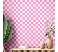Drydiet Retro Checkered Peel and Stick Wallpaper 70s Funky Checkered Contact Paper Geometric Waterproof Wallpaper Neutral Checkerboard Decor for Bathroom Cabinet(Pink,16.4' X 15.75'')