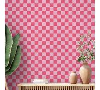 Drydiet Retro Checkered Peel and Stick Wallpaper 70s Funky Checkered Contact Paper Geometric Waterproof Wallpaper Neutral Checkerboard Decor for Bathroom Cabinet(9.8' X 15.75'',Rose)