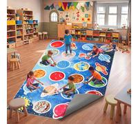 Drydiet Space Classroom Rug 7.6 x 12 ft Large Elementary Classroom Carpet with 24 Space Icons, Non Slip Rug for Kids Room, Daycare Carpet for Educational Learning Areas