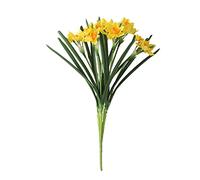DRYEN 2 Pcs Artificial Narcissus Bouquet,23.6 Inch Fake Narcissus Flower Bouquet with Green Leaves, Silk Narcissus Lifelike Daffodil Stems Table Centerpieces for Home Office Wedding Decor, Yellow