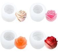 DRYEN 3D Rose Silicone Mold Ice Cube Ball Set of 4, Ice Cube Form Silicone Rose Shape Ice Cream Mold,Flower Rose Shaped Moulds Ice Cream Ball Maker