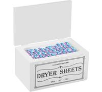 Dryer Sheet Holder With Lid, Wooden Dryer Sheet Dispenser Large Capacity Dustproof Softener Sheets Dispenser for Laundry Room Bathroom Fabric Softener Sheets (White)