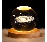 DRYFAL 3D Galaxy Crystal Night Light with Wooden Base - Glass Ball LED Night Lamp Fantasy Decor Gift