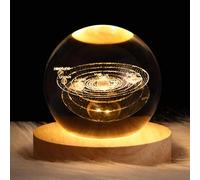 DRYFAL 3D Solar System Crystal Ball Night Light for Kids - Glass Ball Night Lamp with Wood Base - Fantasy Decor - LED Galaxy Planet Nightlight Gift - Bedroom Decor