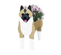 DRYFAL American Akita Planter Plant Pot, Cute Animal Shaped Cartoon Planter Flower Pots for Outdoor Garden Decoration, Wooden Corgi Plant Container Holder Office Home Decor Gift