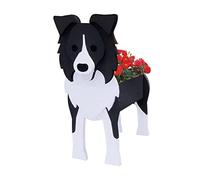 DRYFAL Border Collie Planter Plant Pot, Cute Animal Shaped Cartoon Planter Flower Pots for Outdoor Garden Decoration, Wooden Corgi Plant Container Holder Office Home Decor Gift