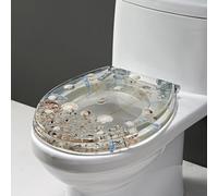 DRYFAL Transparent Resin Toilet Seat 14.2" X 16.5" Heavy Duty Toilet Cover And Seat Round Soft Close Toilet Seat with Stainless Steel Strong Hinges,shells