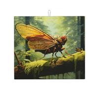 Drying Mat for Kitchen AKGFFDS Grasshopper on a Branch Printing Ultra Absorbent, Reversible, and Stylish Kitchen Countertop Mat