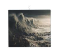 Drying Mat for Kitchen AKGFFDS Huge Waves Printing Ultra Absorbent, Reversible, and Stylish Kitchen Countertop Mat