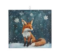 Drying Mat for Kitchen AKGFFDS Little Fox Under The Snow Printing Ultra Absorbent, Reversible, and Stylish Kitchen Countertop Mat