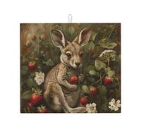 Drying Mat for Kitchen HHGFASD Kangaroo in The Strawberry Flower Pattern Ultra Absorbent, Reversible, and Stylish Kitchen Countertop Mat
