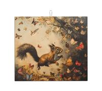Drying Mat for Kitchen HHGFASD Squirrel Chasing Butterflies Pattern Ultra Absorbent, Reversible, and Stylish Kitchen Countertop Mat