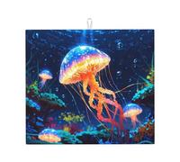 Drying Mat for Kitchen Wzywhj Colorful Jellyfish On The Seabed Printing Made of Sponge Water Absorbent 18"X16"