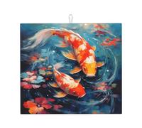 Drying Mat for Kitchen Wzywhj Colorful Koi in The Lake Printing Made of Sponge Water Absorbent 18"X16"