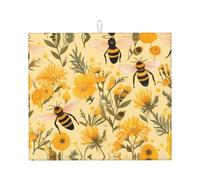 Drying Mat for Kitchen Wzywhj Gnome Bee Yellow Floral Printed Made of Sponge Water Absorbent 18"X16"