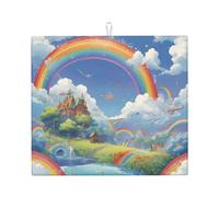 Drying Mat for Kitchen Wzywhj Village Under The Rainbow Printed Made of Sponge Water Absorbent 18"X16"