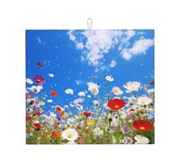 Drying Mat for Kitchen Wzywhj White Cloud Wildflower Printed Made of Sponge Water Absorbent 18"X16"