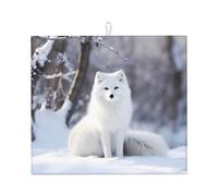 Drying Mat for Kitchen Wzywhj White Fox On The Snow Printed Made of Sponge Water Absorbent 18"X16"