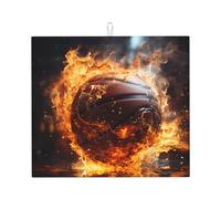 Drying Mat for Kitchen YTUOPWE Basketball on Fire and Water Flame Splashing Picture Ultra Absorbent, Reversible, and Stylish Kitchen Countertop Mat