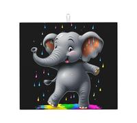 Drying Mat for Kitchen YTUOPWE Elephant Dancing in The Rainbow rain Picture Ultra Absorbent, Reversible, and Stylish Kitchen Countertop Mat