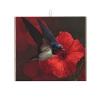 Drying Mat for Kitchen YTUOPWE Little Swallow in Red Flower Picture Ultra Absorbent, Reversible, and Stylish Kitchen Countertop Mat