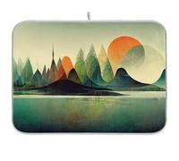Drying Mat With Hanging Loop 41X46CM, Abstract Mountain Lake Theme Dish Drainer Mat Non-Slip Draining Mats Absorbent Dish Drying Pad For Countertops Tabletop Kitchen