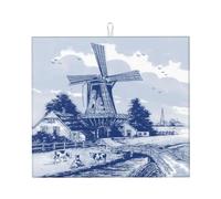 Drying Mat with Hanging Loop 41X46CM, Blue Nederland Vintage Dutch Windmill Delft Draining Mats Absorbent Dish Drainer Mat Easy Clean Dish Drying Pad for Countertops Kitchen Tabletop
