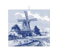 Drying Mat with Hanging Loop 41X46CM, Blue Vintage Nederland Dutch Windmill Delft Art Draining Mats Easy Clean Dish Drying Pad Protector Dish Drainer Mat for Tabletop Counter Countertops