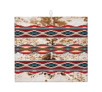Drying Mat With Hanging Loop 41X46CM, Western Country Cowhide Native American Navajo Draining Mats Easy Clean Dish Drying Pad Protector Dish Drainer Mat For Kitchen Counter Tabletop