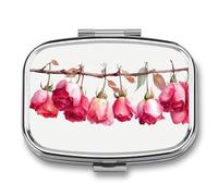 Drying Pink and Red Roses Hanging Upside Down Pill Box 2 Compartment Portable Medicine Pill Case Travel Pill Organizer for Pocket Purse