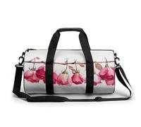 Drying Pink and Red Roses Hanging Upside Down Travel Gym Bag for Women Men Cylindrical Duffle Bag Sport Workout Bag with Shoulder Strap