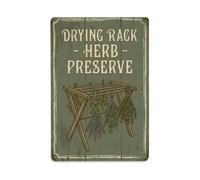 Drying Rack Herb Preserve Heritage Rustic Pattern Retro Metal Tin Sign | Wall Decor for Cafe, Club, Man Cave, Garden Round Metal Poster 8x12Inch