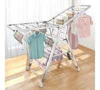 Drying Rod Folding Household Floor Hanger Length,No Need To Install,Stainless Steel Simple Clothes Drying Rack,Wing-Shaped Folding Clothes Pole Balcony,Foldable Drying Rack