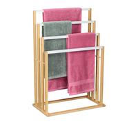 Relaxdays Towel Rail, 4 Bars & Shelf, Bamboo & Metal, HWD: 82 x 55 x 31 cm, Free-Standing Drying, Shower Rack, Natural