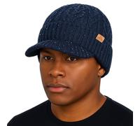 DryKnit™ Navy Oversized Waterproof 80% Merino Wool Blend Visor Beanie Hat Fleece Lined Knit Cap with Brim for Men Women Large Head Warm Golfing Outdoor Winter XL/XXL