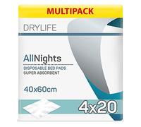 Drylife All Nights Disposable Incontinence Bed Pads | Fast Absorption, Odour Locking, Soft, Comfortable, Strong & Secure | Suitable for All Ages - 40cm x 60cm (4 Packs of 20)