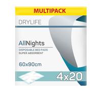 Drylife All Nights Disposable Incontinence Bed Pads | Fast Absorption, Odour Locking, Soft, Comfortable, Strong & Secure | Suitable for All Ages - 60cm x 90cm (4 Packs of 20)