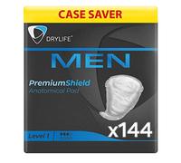 Drylife Men Level 1 Premium Shield Incontinence Pads for Bladder Weakness | Ultra Protection, Discreet Male Design & Active Odour Control for Men (12 Packs of 12)