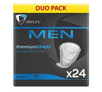 Drylife Men Level 1 Premium Shield Incontinence Pads for Bladder Weakness | Ultra Protection, Discreet Male Design & Active Odour Control for Men (2 Packs of 12)